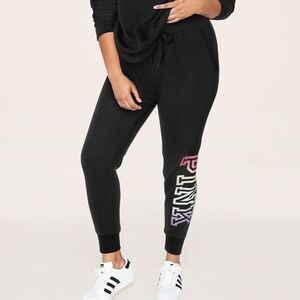 NWT VS‎ PINK EVERYDAY LOUNGE SKINNY JOGGER SWEATPANTS BLACK/RAINBOW LOGO PRINT